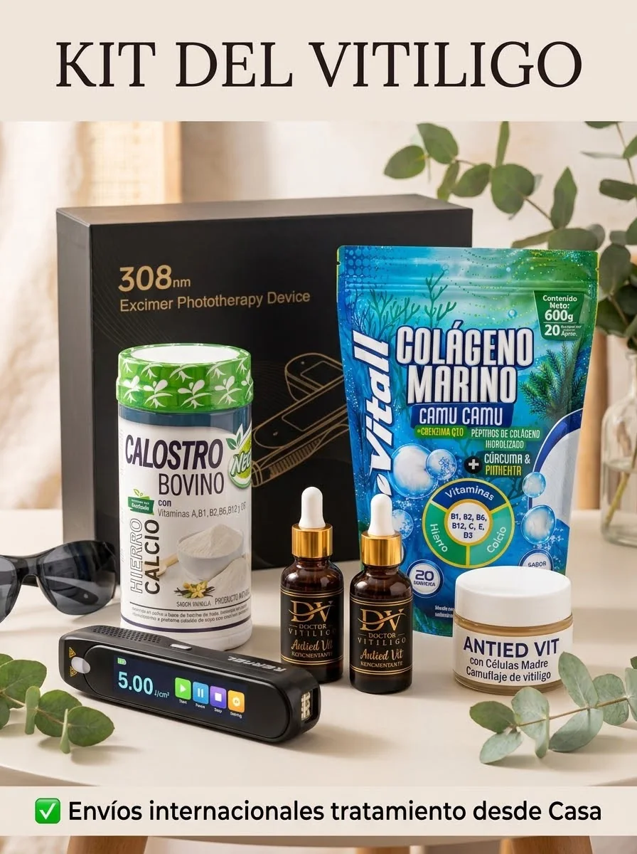Kit del Vitíligo: Láser Excimer 308 nm, 2 Antied Vit 90%, Camuflash, Colágeno Marino y Calostro de Bovino